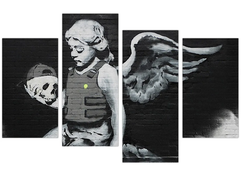 4 panel HD Printed Angel Girl Skull Painting Canvas Print room decor print poster picture canvas | Дом и сад