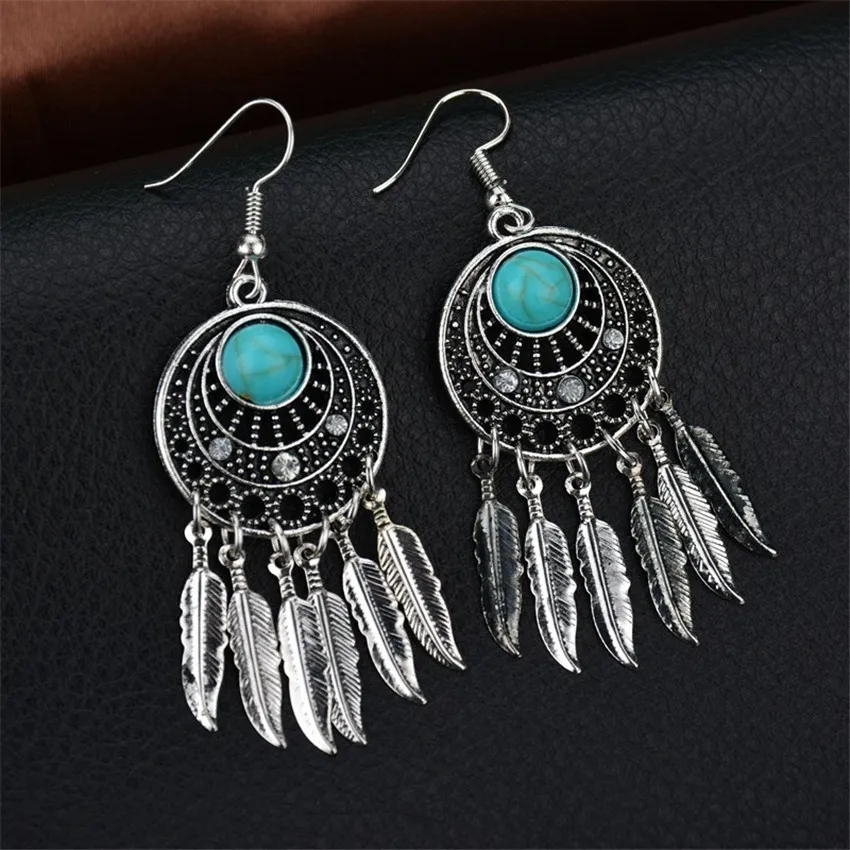 Vintage Silver Hollow Plant Feather Drop Earrings For Women 2018 New Jewelry Bijouterie | Dangle