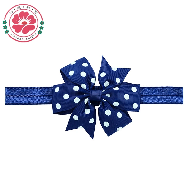 20 шт./лот повязка на голову для девочек эластичная с волнистым бантом в горошек