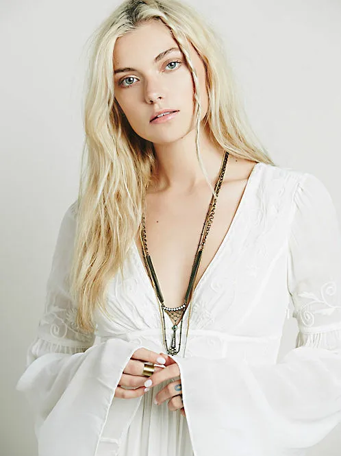 Женское свободное платье с V образным вырезом длинное белое винтажное макси