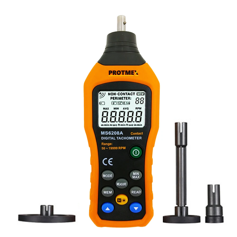 Protmex цифровой тахометр, MS6208A Контактное измерение скорости Тахометр 50-19999 ОБ/мин измеритель скорости контакт тахометр RPM метр