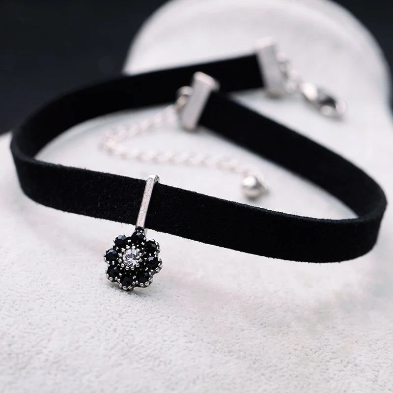 2 шт./компл. колье-чокер с черным цветком и кристаллами готическое винтажное