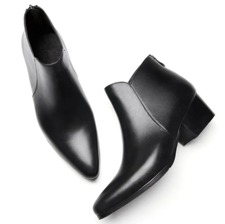 Ботильоны мужские из натуральной кожи на высоком каблуке Классическая Свадебная