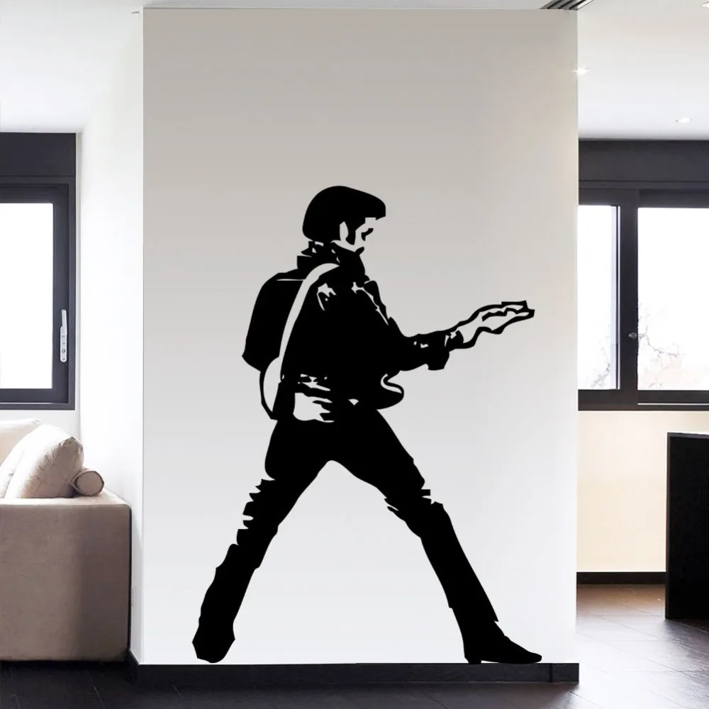 Высокое качество виниловые наклейки в виде Стикеры большой Элвис гитара Музыка