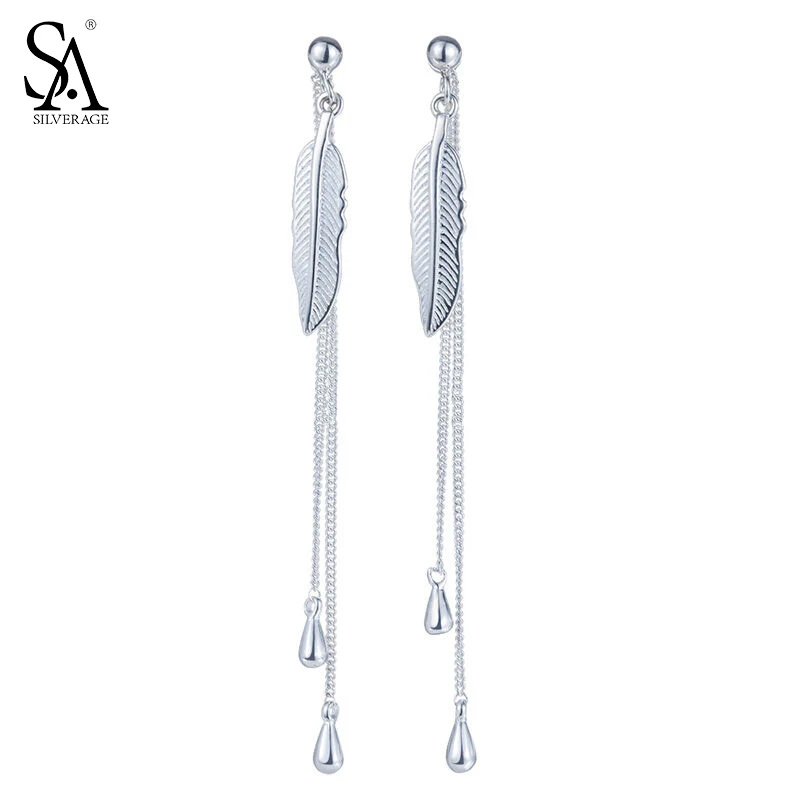 Sa silverage серебряные серьги 925 стерлингового серебра перо для женщин brincos Fine Jewelry