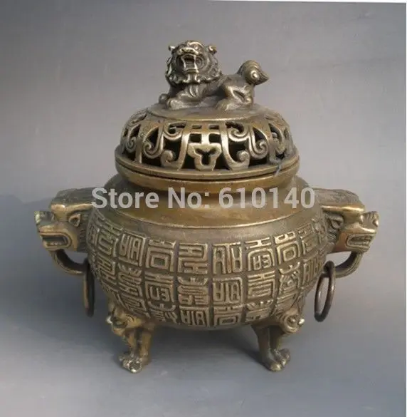 JX1087 редкие китайские бронзовые гравировальные львиные благовония горелки|burner