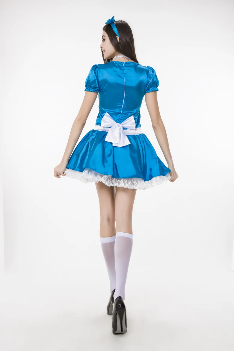 Алиса в стране чудес голубой костюм для косплея Униформа Фэнтези платье