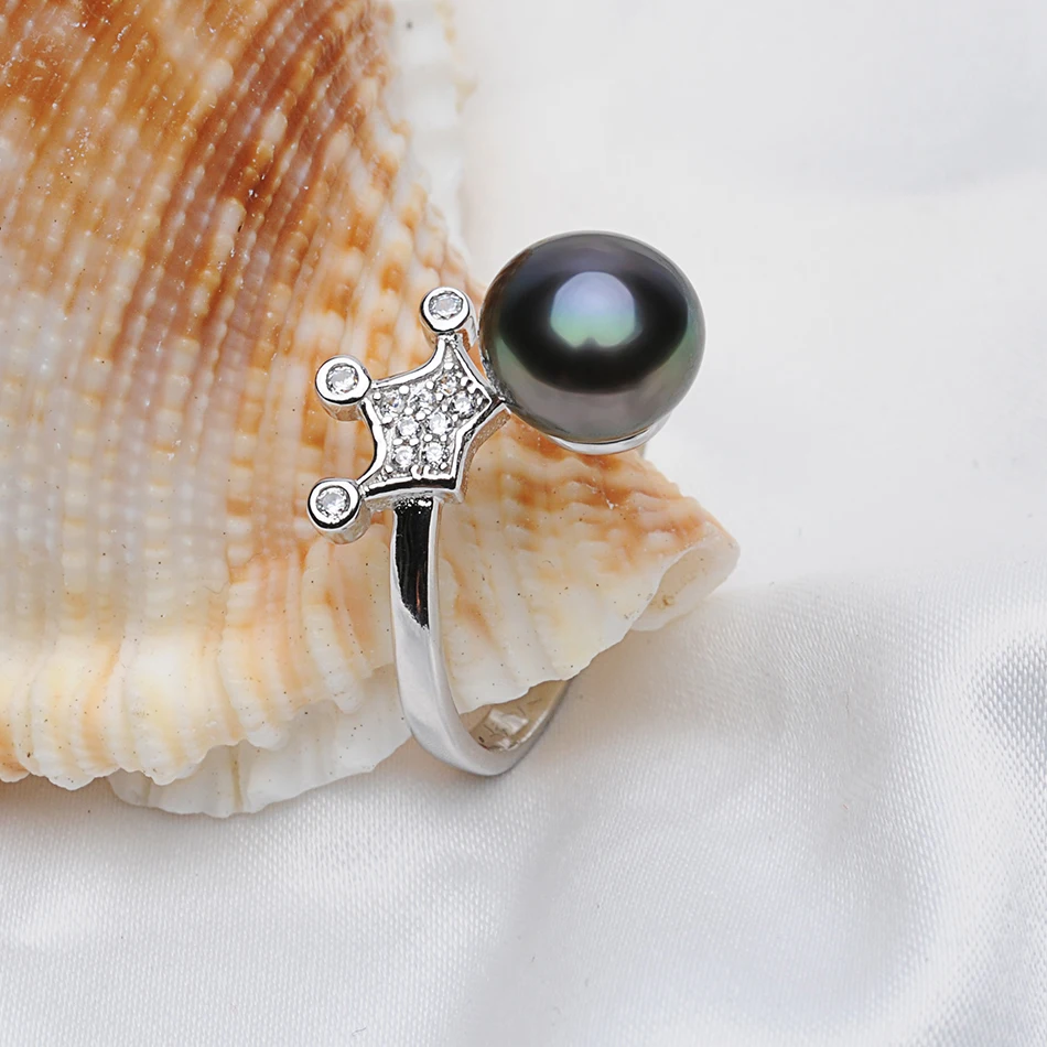 FEIGE 925 Sterling Silver Imperial crown Shaped Pearl Ring For Women's 8-9mm Black Natural Freshwater Fine jewelry | Украшения и