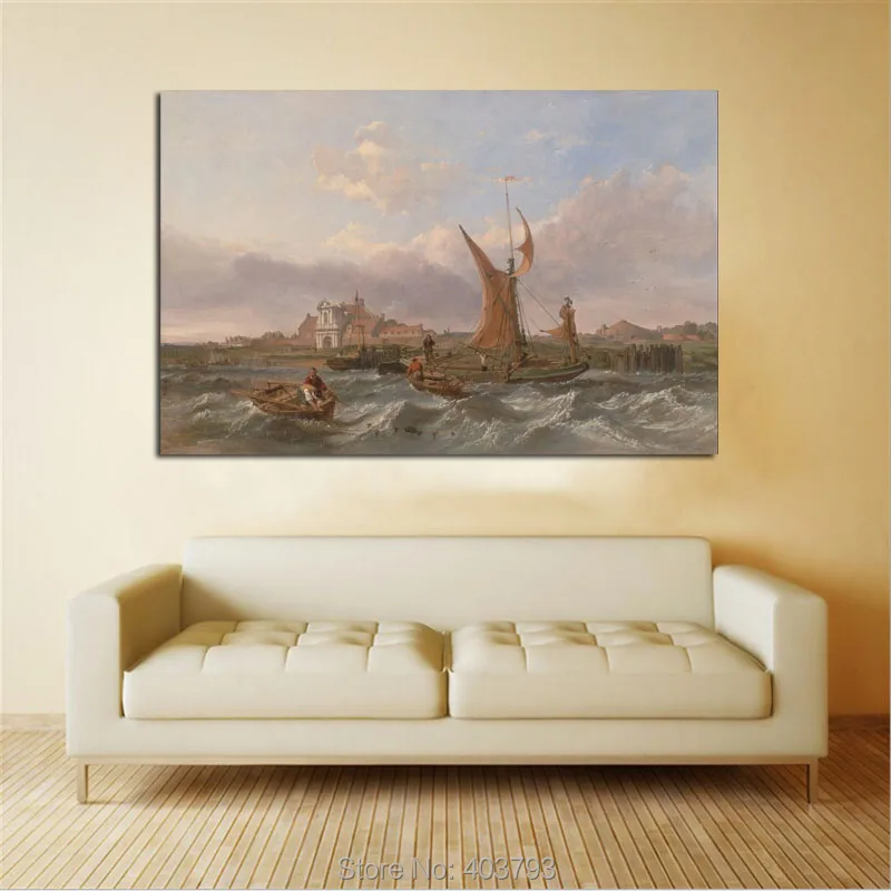 

Perfact 36x24'' hand painted abstract oil painting modern on canvas "persons,boats,sea decorative pictures home decor