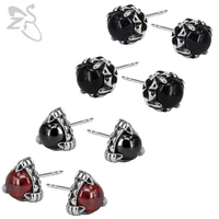 zs redblack stone stud earrings punk claw stainless steel earring 1 pair hip hop earing rock and roll jewelry accessories 2018