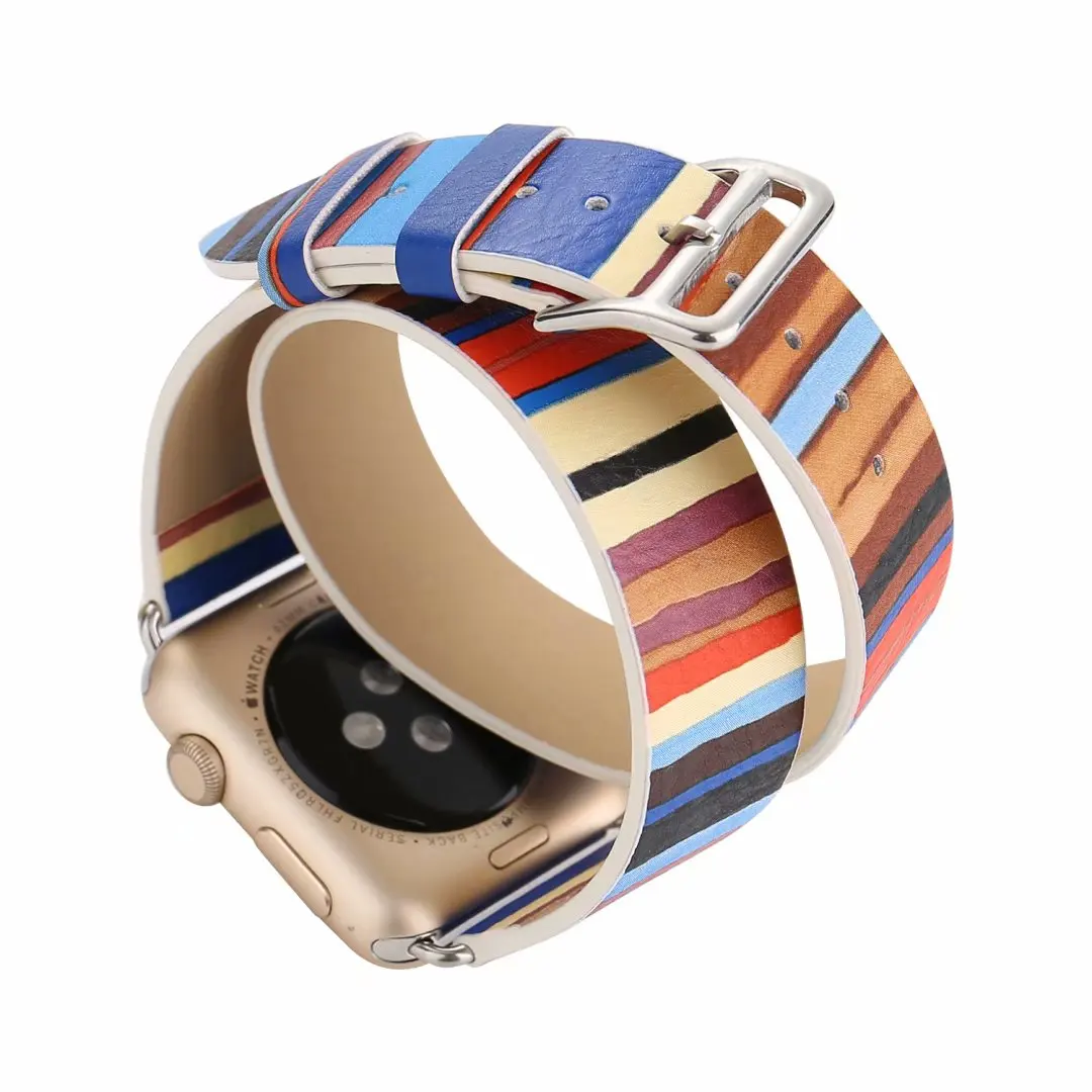 Ремешок из натуральной кожи с двойным круговым браслетом Для Apple watch band 4 44/40 мм цветной ремешок для iwatch series 3/2/1 42/38 мм