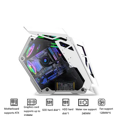 white 222*500*585 мм водяное охлаждение игровое шасси специальная форма RGB PC Mainframe боковой прозрачный чехол gamer gabinete computador - Цвет: white
