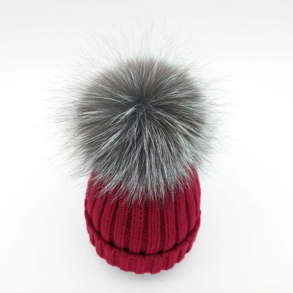 Новинка 2016 шапка Minhui с помпоном из натурального серебристого лисьего меха