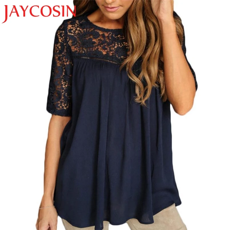 JAYCOSIN SIF 2017 New Fashion Sexy Women Summer Tops Lace Hollow High Quality Solid Short Sleeve Tank T-Shirt Drop Shipping 126 | Женская