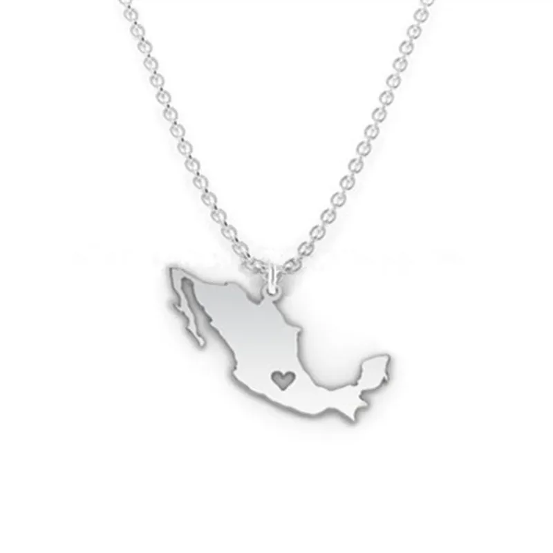 30Pcs_2016 Новая мода маленькая Мексика Карта Ожерелье я сердце Ожерелья Полые контур