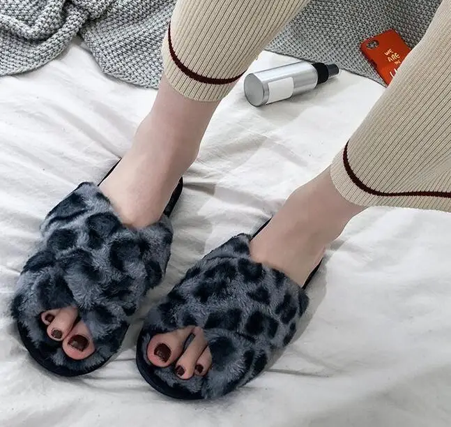 

Лидер продаж, женские меховые тапочки, лето 2019, Леопардовый принт, плоская подошва, сланцы, модная обувь для беременных, 36-41