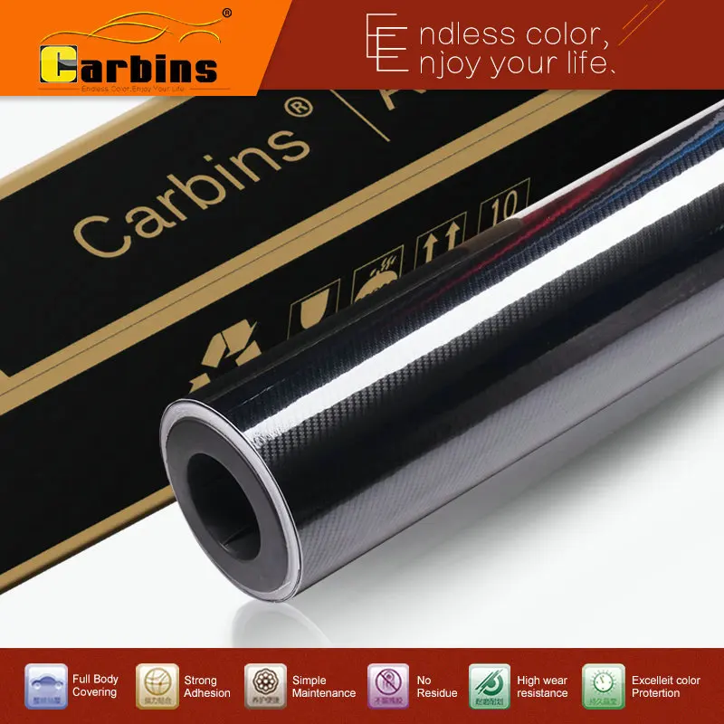 Пленка Carbins глянцевая черная 5D виниловая пленка из углеродного волокна 1 52*18 м