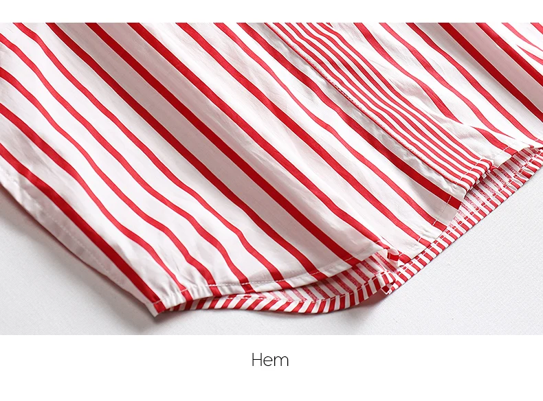Vimly Women Striped Blouse Shirt Casual Summer Red Blouse Shirts Cotton Office Tops Street Wear High Street Style Button Pocket