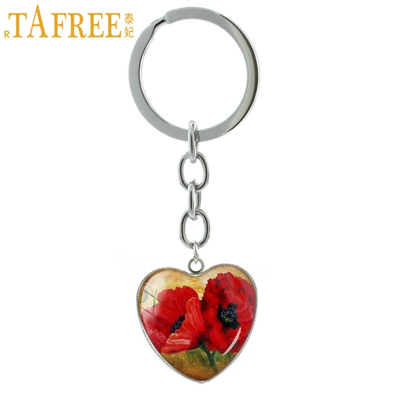 TAFREE красивый красный Маки брелок 2017 новое поступление стекло искусство цветок