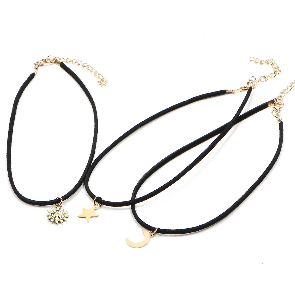 3 шт./компл. кожаные бархатные ожерелья со звездами и луной золотые подвески