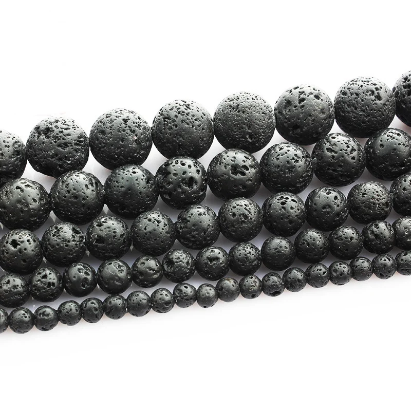 2pcs 4 6 8 10 12mm Natural Lava Beads Black Volcanic Rock Stone Beads Handmade Diy Jewelry Making Necklace Bracelet Accessories
