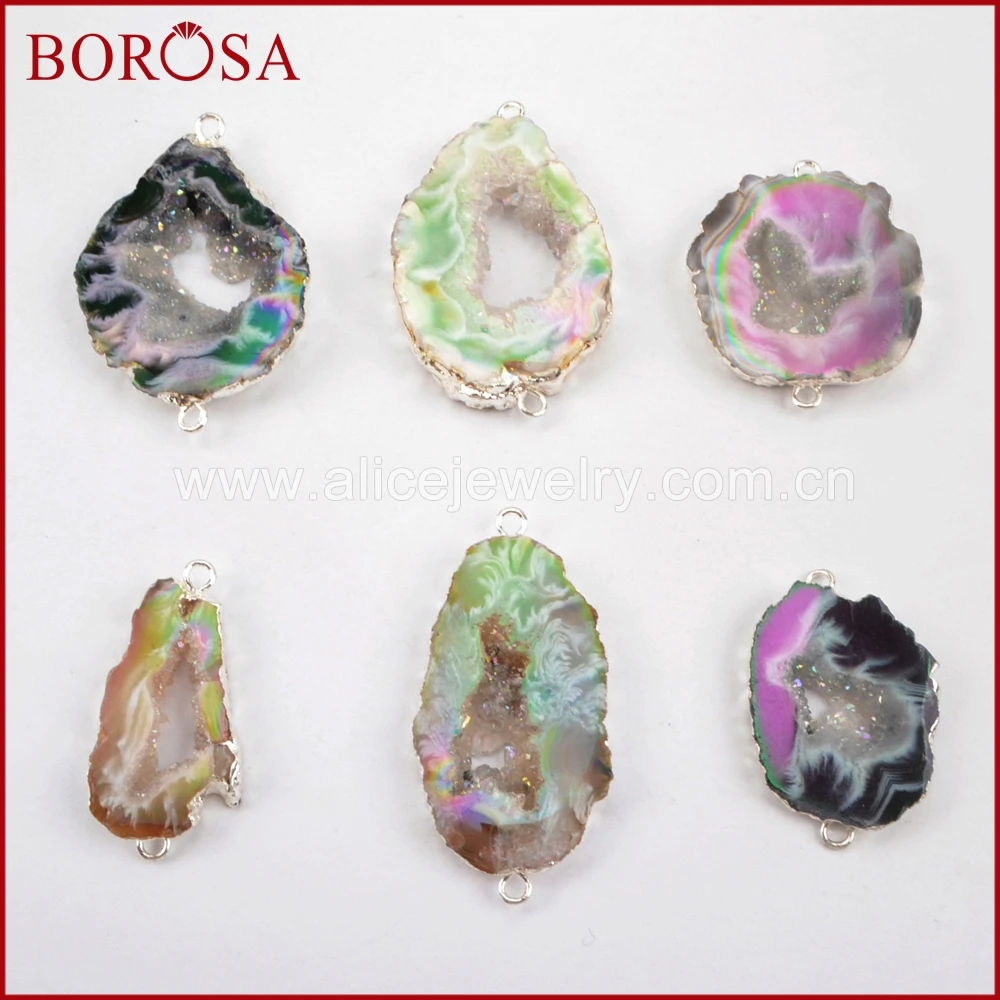 BOROSA 10 шт. Новое поступление Drusy серебряный цвет титан AB кулон агат Друза ломтик