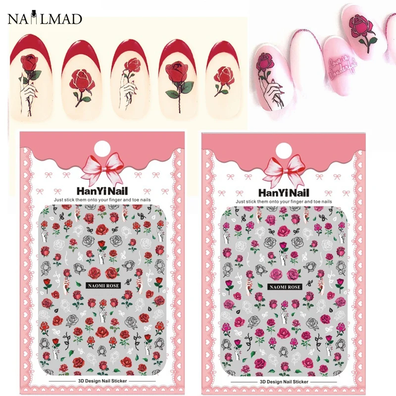 1 лист NailMAD Роза наклейка с цветком для ногтей Наоми стикеры 3D на ногти Nail Art Руки