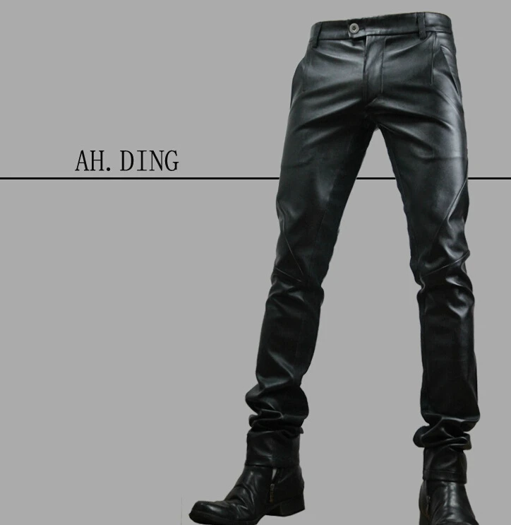 Мужские облегающие кожаные брюки штаны в Корейском стиле с прострочкой 29 33