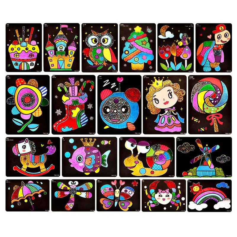 Colorful-20pcs 20 шт. волшебные игрушки для рисования блестящая бумага художественная Живопись карты креативные детские раскраски DIY ремесло Обучающие Развивающие игрушки для детей - Цвет: Colorful-20pcs