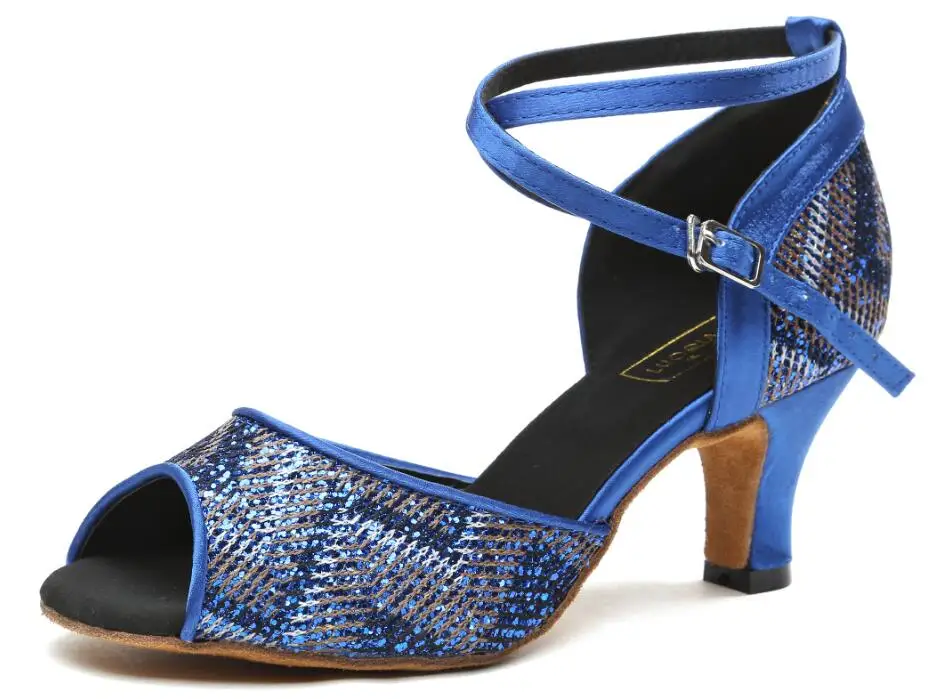 blue heel 8.5cm Блестящая обувь-Зебра; современная модная обувь для латинских танцев; женская обувь для танцев; цвет золотой, синий; сезон осень-зима; Zapatilla Mujer JuseDanc - Цвет: blue heel 8.5cm