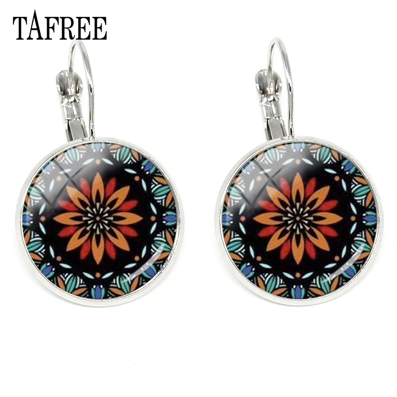 Серьги клипсы TAFREE с цветком мандалы для медитации модные уникальные Круглые