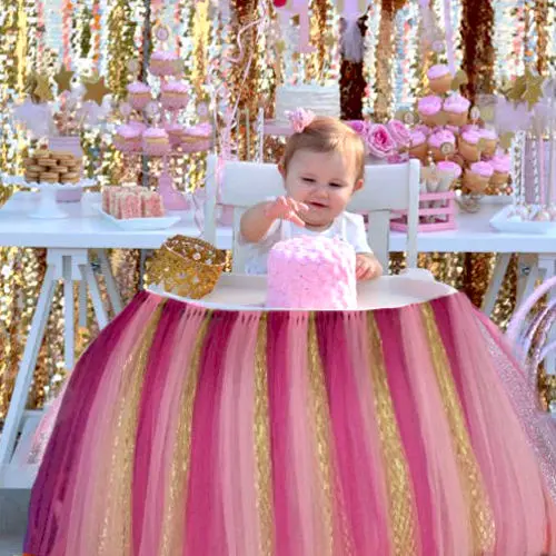 rose and gold Tutu Tulle Table Skirts Baby Shower Decoration for High Chair Home Textiles Party Supplies Pink Blue Event Party Supplies - Цвет: rose and gold