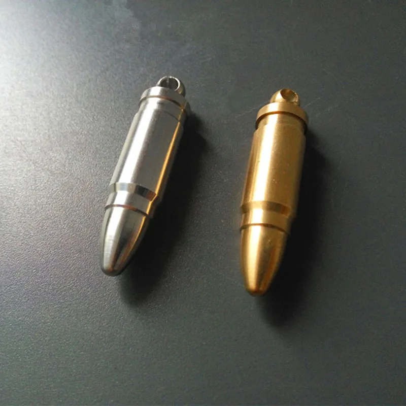 

1PC Portable Mini Bullet Shape Brass Copper Lanyard Pendant Keychain Key Ring DIY Decorative Accessories EDC Necklace Pendant