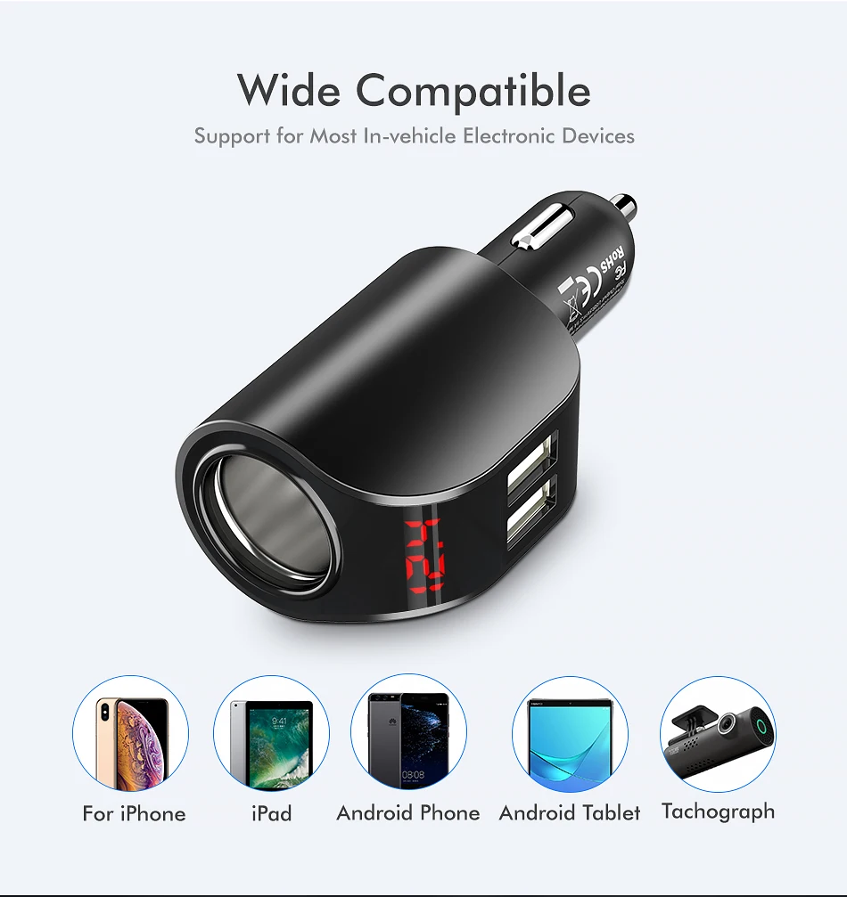 FLOVEME 3.1A Dual USB Автомобильное зарядное устройство цифровой дисплей прикуриватель 5 в планшет gps адаптер зарядное устройство для всех телефонов Автомобильное зарядное устройство для iPhone 11 7 X XS XR MAX