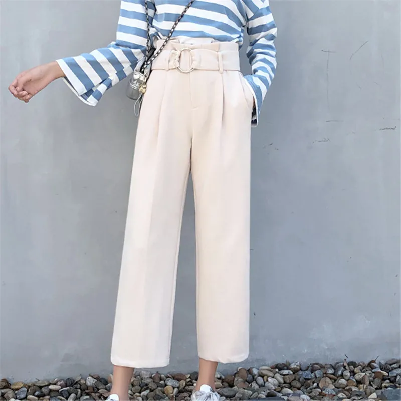2018 Новое поступление осень высокая талия широкие брюки Харадзюку повседневные