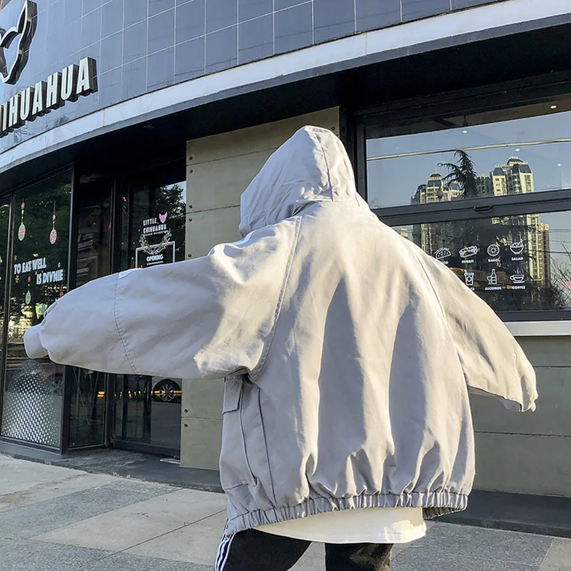 Весенние новые куртки с капюшоном, повседневные женские бомбочки, BF Harajuku, свободная ветровка, Женская куртка с длинным рукавом, осенние куртки