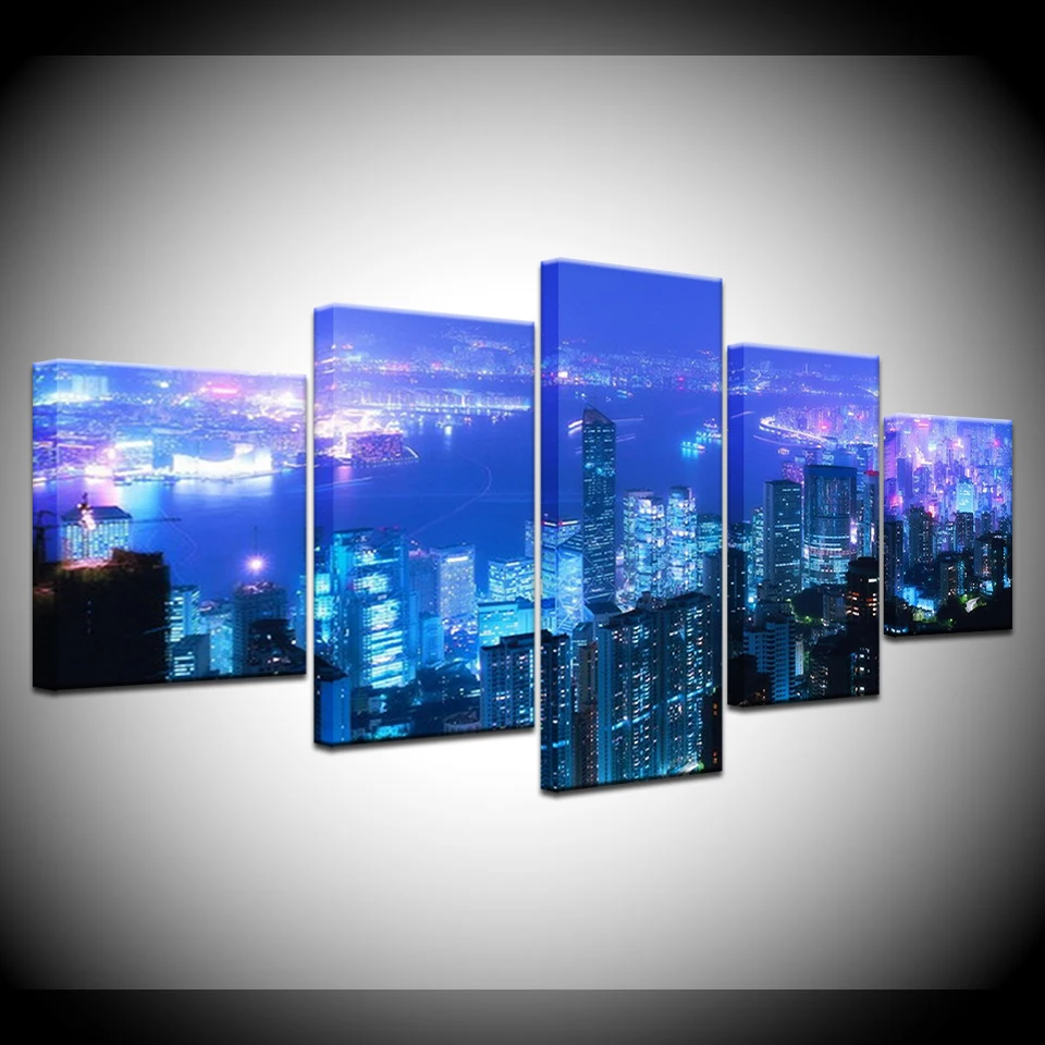

Decor Living Room Wall Art Framed Modern HD Prints City Street Car Night Scene Paintings Artworks Poster Modular Pictures Canvas