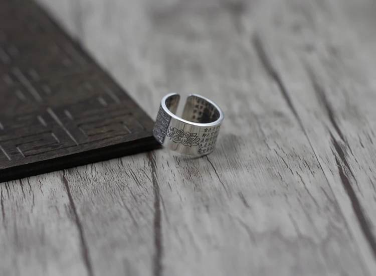 S925 sterling silver ring Buddhist classic style Six character mantra personalized A gift to friends and family | Украшения и