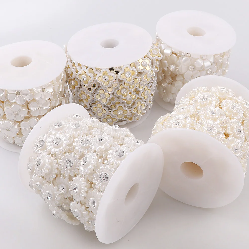 Цепочка стразы из АБС-пластика с жемчугом 1 ярд | Дом и сад