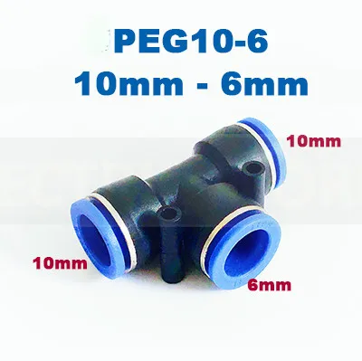 PEG10-6 Пневматический фитинг 3 пути Т-образный Тройник Пневматический фитинг 10 мм 8 мм 12 мм 6 мм 4 мм OD шланг трубка нажимной воздушный газовый фитинг Быстрый фитинг - Цвет: PEG10-6