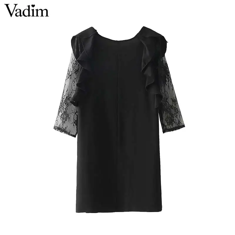 Женское платье Vadim Черное мини с треугольным вырезом и гофрированными рукавами