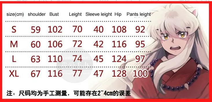 InuYasha красное кимоно косплей костюм кимоно+ пояс+ гэта+ носки+ ожерелье+ браслет+ Ухо