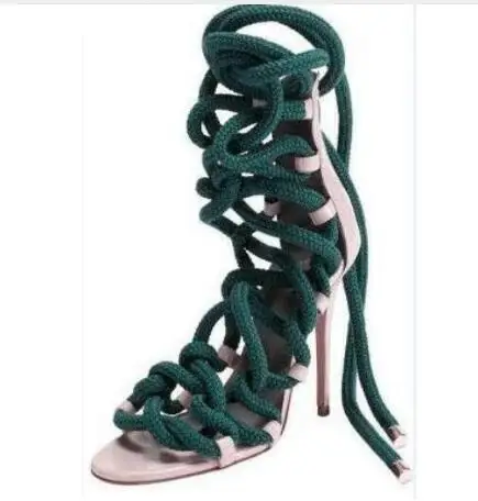 

New Arrivals Rope Muti Color Strap High Heel Strappy Samdals Cut-out Ankle Lace-up Formal Dress Shoes Gladiator Sandal Boot