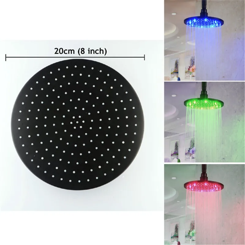 8 дюймов Круглый дождь насадка для душа с 3 цвета Температура чувствительной Led