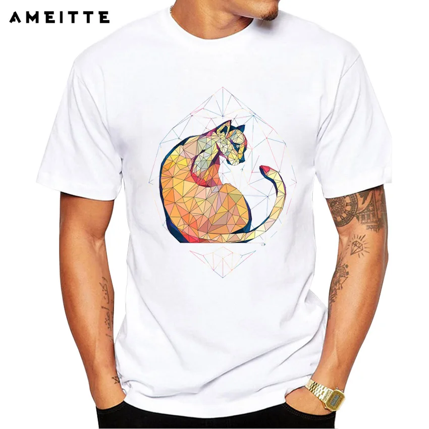 AMEITTE креативная футболка с геометрическим дизайном кошки мужская Милая