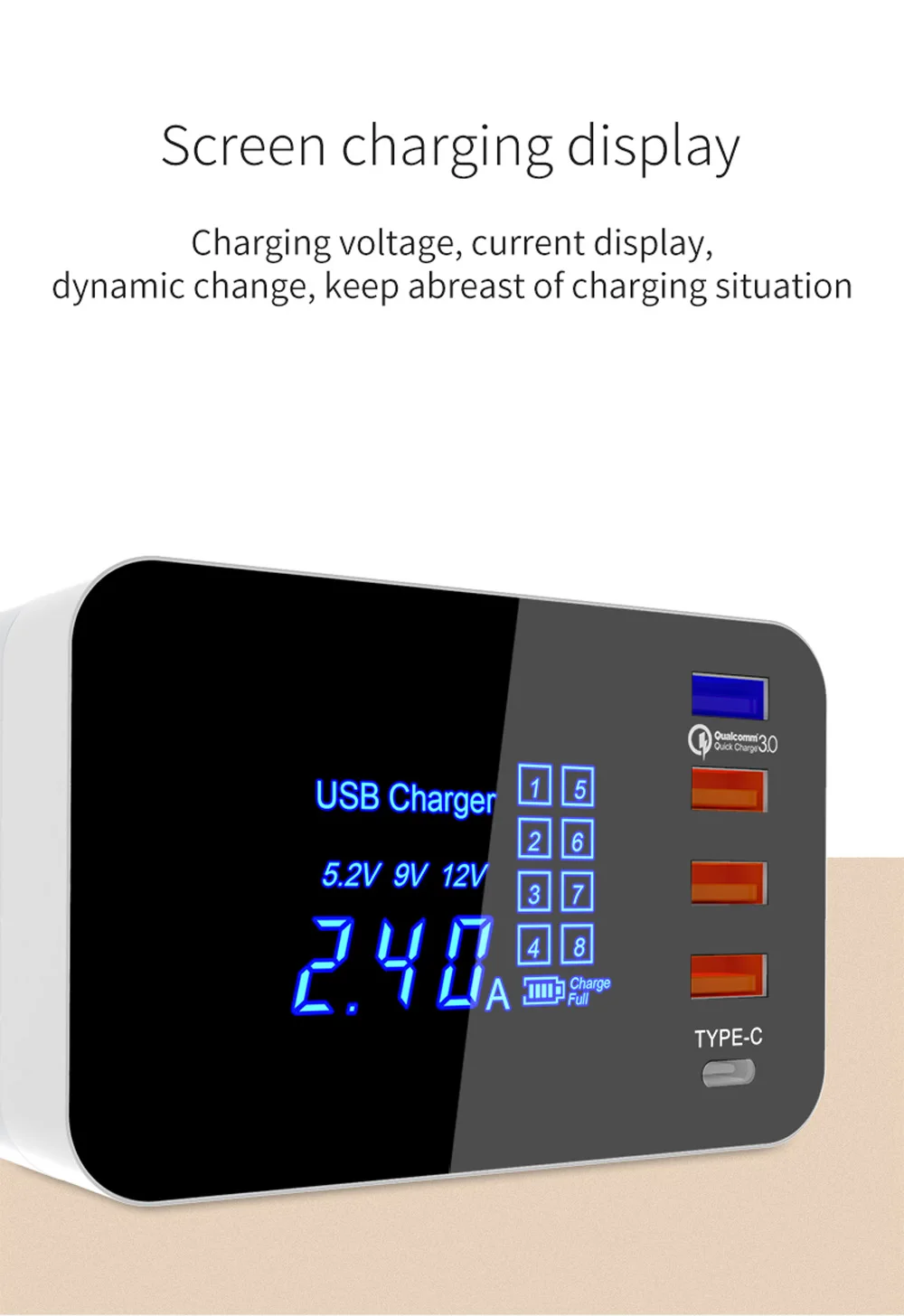 ЖК-дисплей QI Беспроводное зарядное устройство Quick Charge QC 3,0 Smart usb type C адаптер питания для быстрой зарядки для iPhone samsung UK US EU