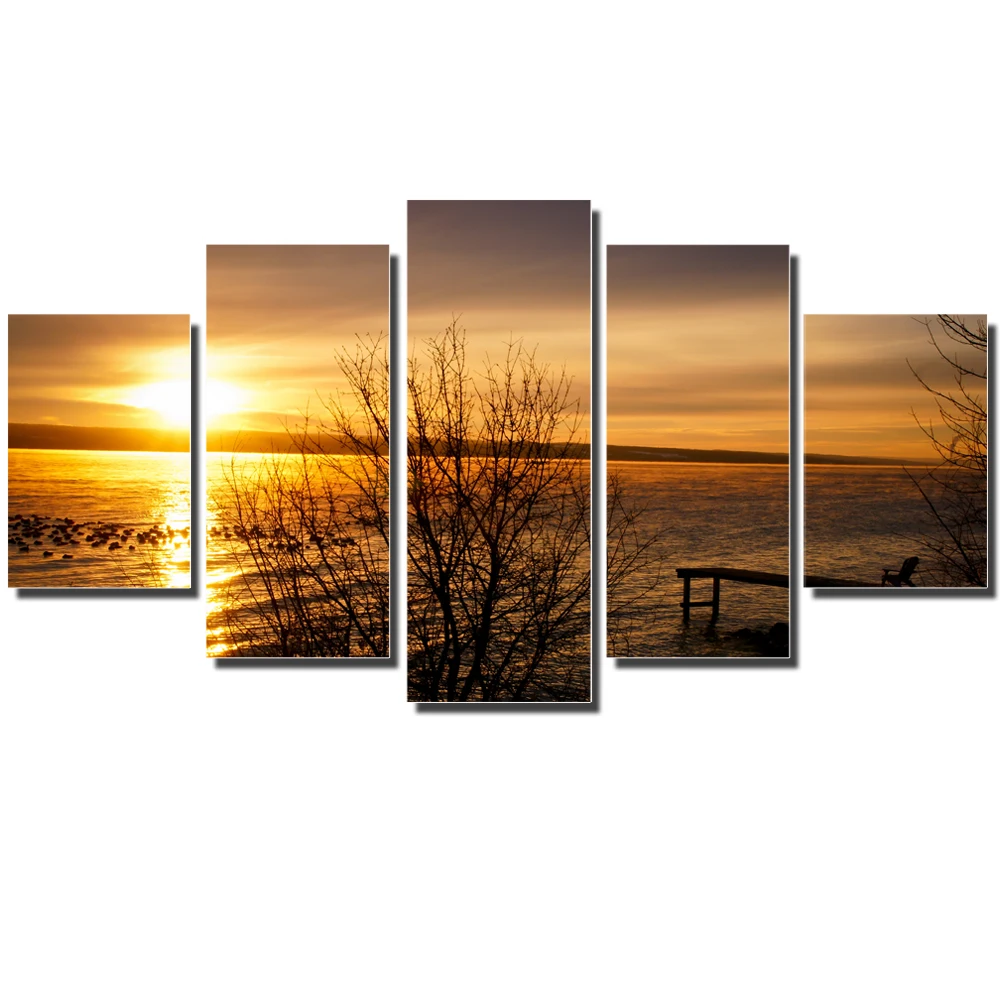 

Unframed Canvas Painting Sunset Landscape Picture Setting Sun Scenery Wall Pictures for Decoration Modern Modular Picture 5Pcs