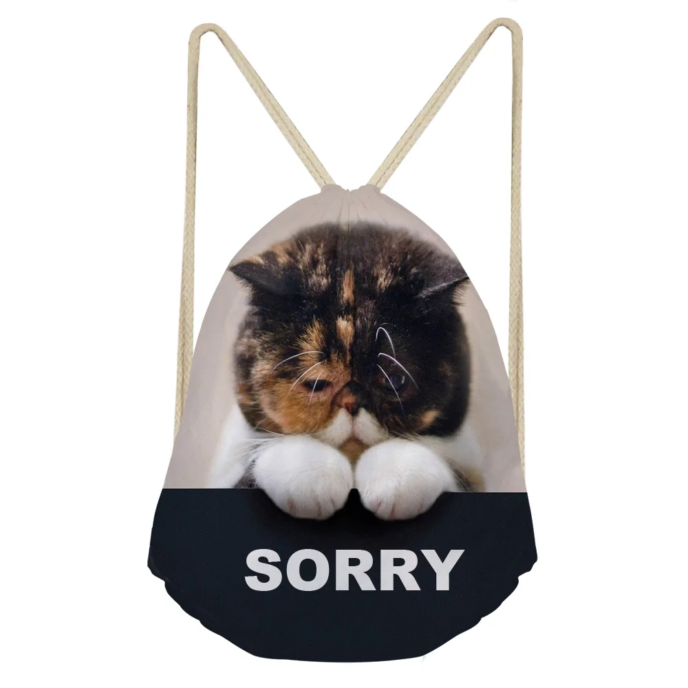 Повседневные женские мешки с кулиской и 3D принтом кота тикина кавайи для женщин