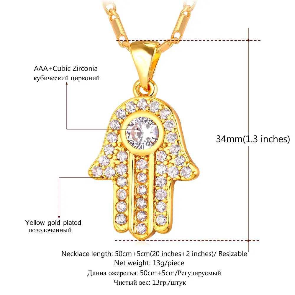 Collare Fatima Hamsa ручная подвеска с кубическим цирконием и кристаллами религиозный