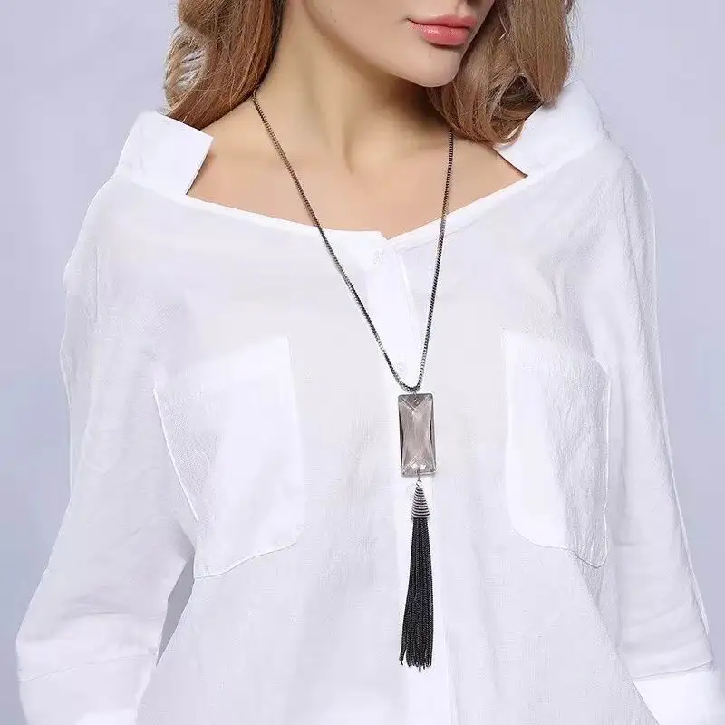 Длинное ожерелье с кристаллами и геометрическими кисточками для женщин новая